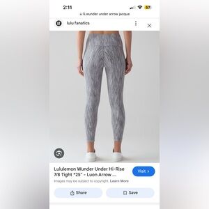 Lululemon luon silver battleship arrow jacquard wunder unders - 7/8, size 6